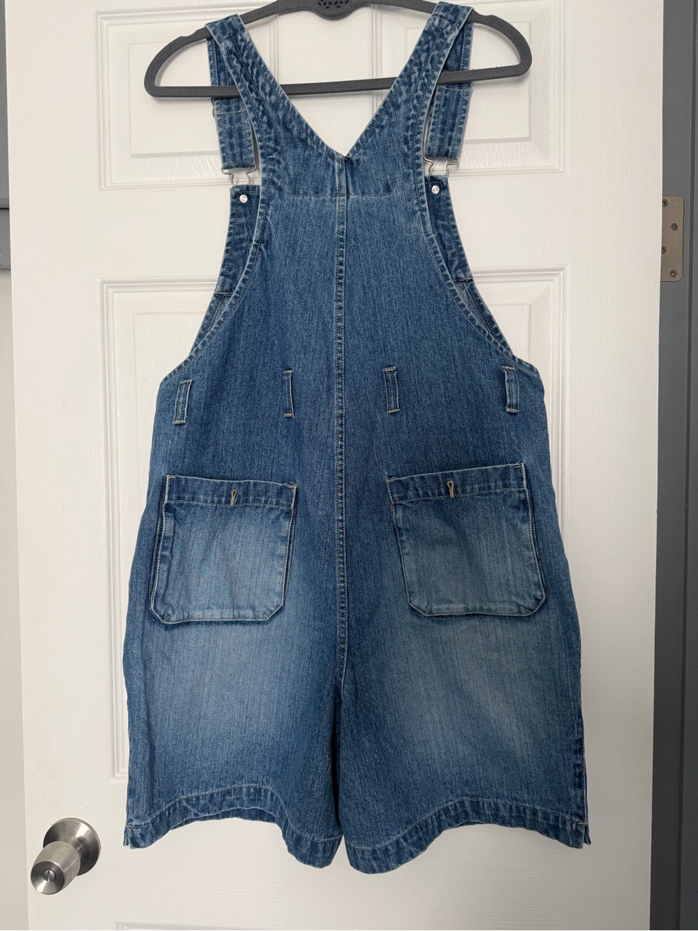 Disney Y2K Denim Shortalls Overalls Medium 100% Cotton Blue Jean Logo Hardware - Picture 9 of 12
